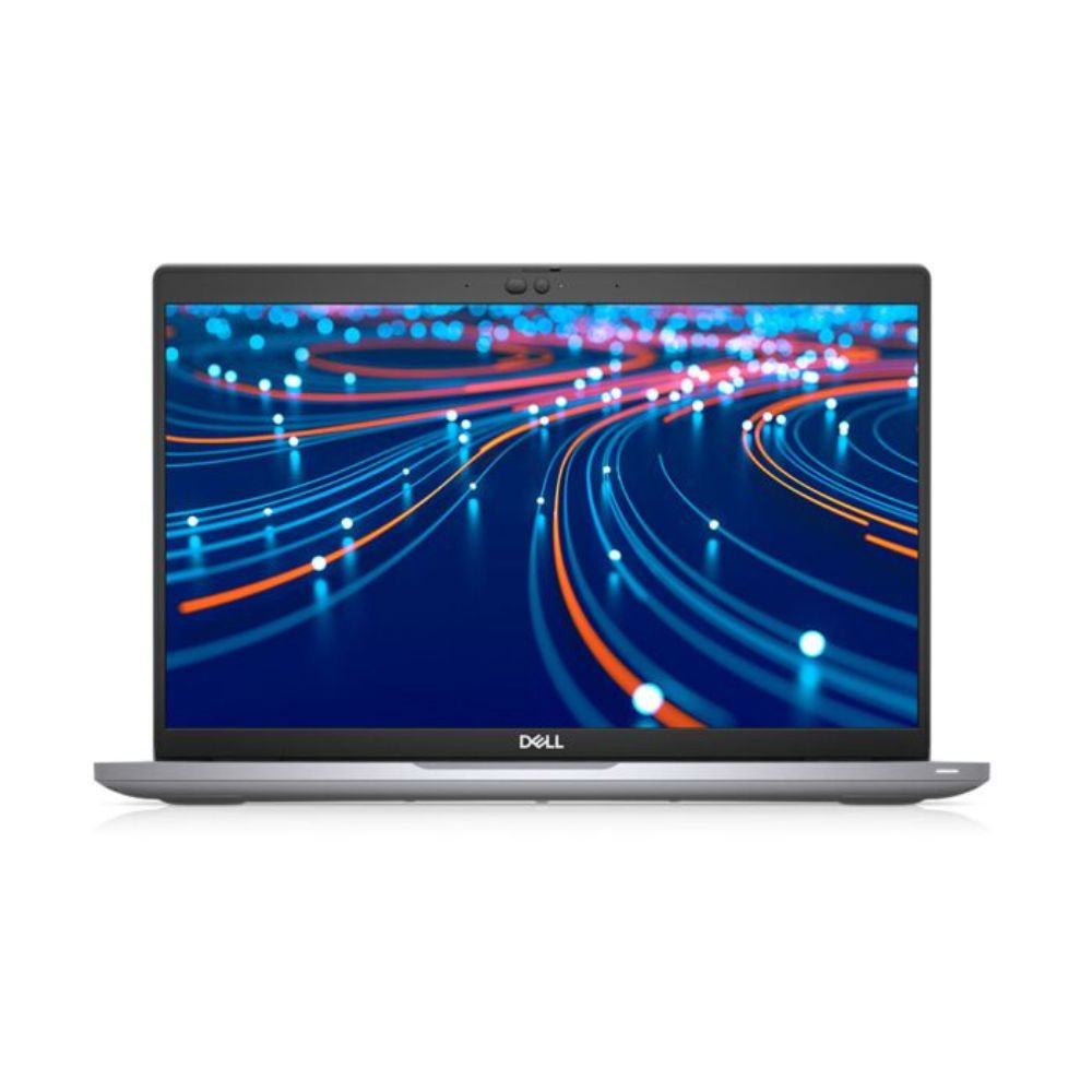 Dell Latitude 5420 14" Slim Professional Business Laptop Titan gray Dell Latitude 5420 laptop open on a modern office desk setup.